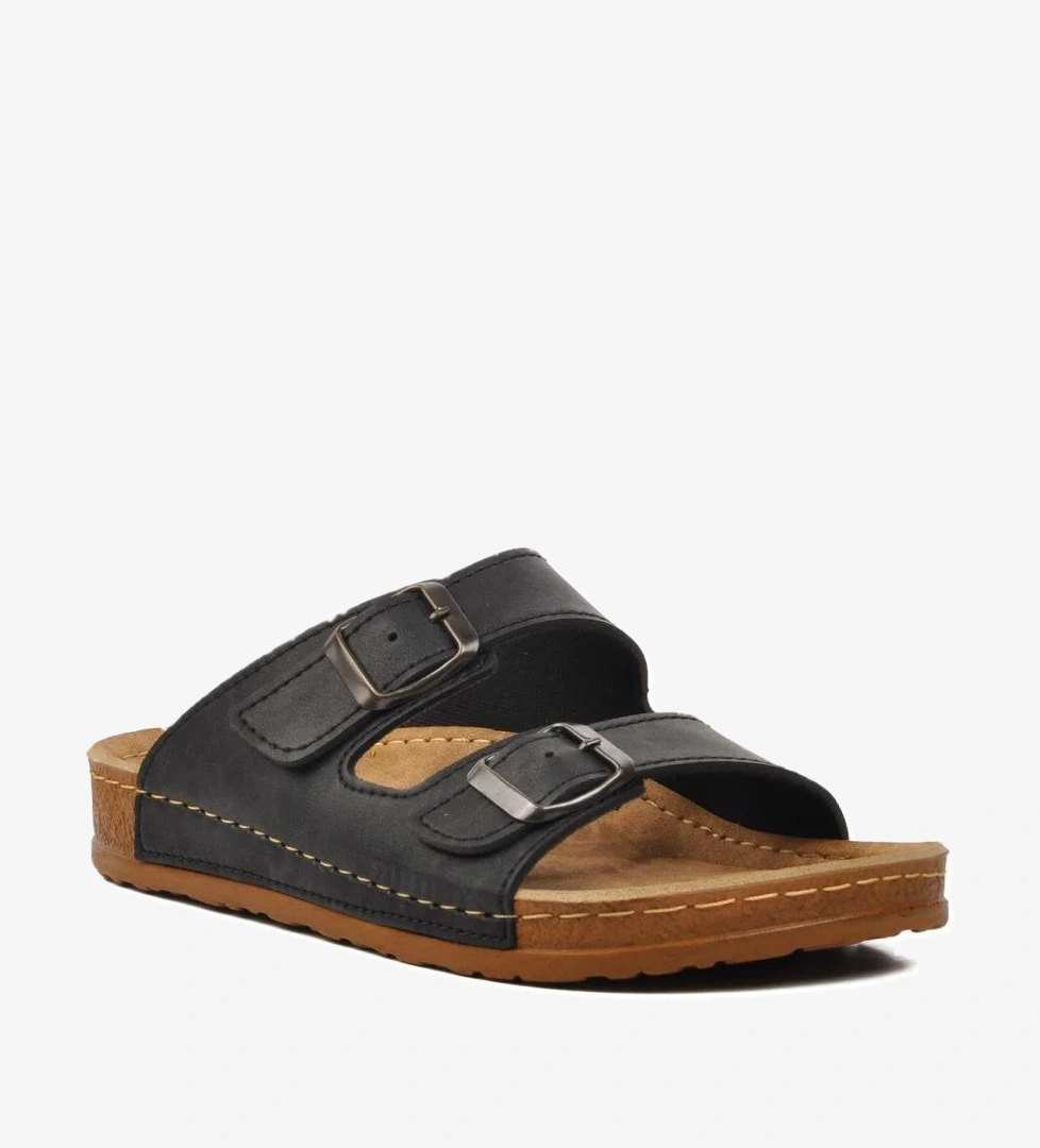 20-972 Siyah Kadın Çift Bantlı Terlik - Görsel 1