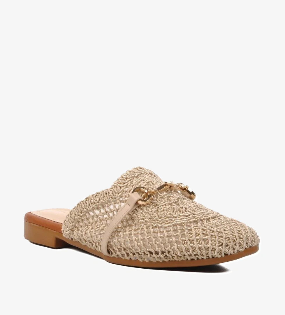 PC-53128 Bej Kadın Örgülü Terlik