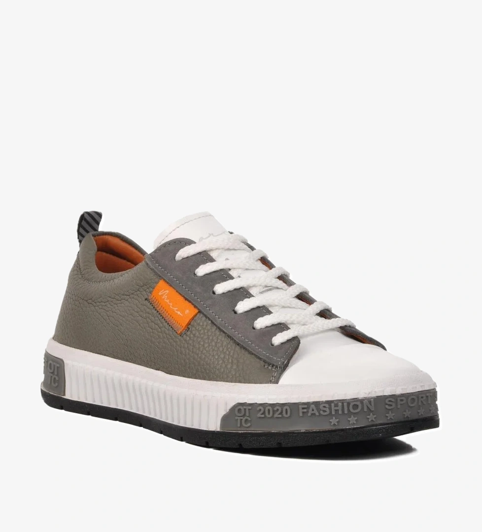 152-15076 Gri-Beyaz Hakiki Deri Erkek Sneaker - Görsel 1