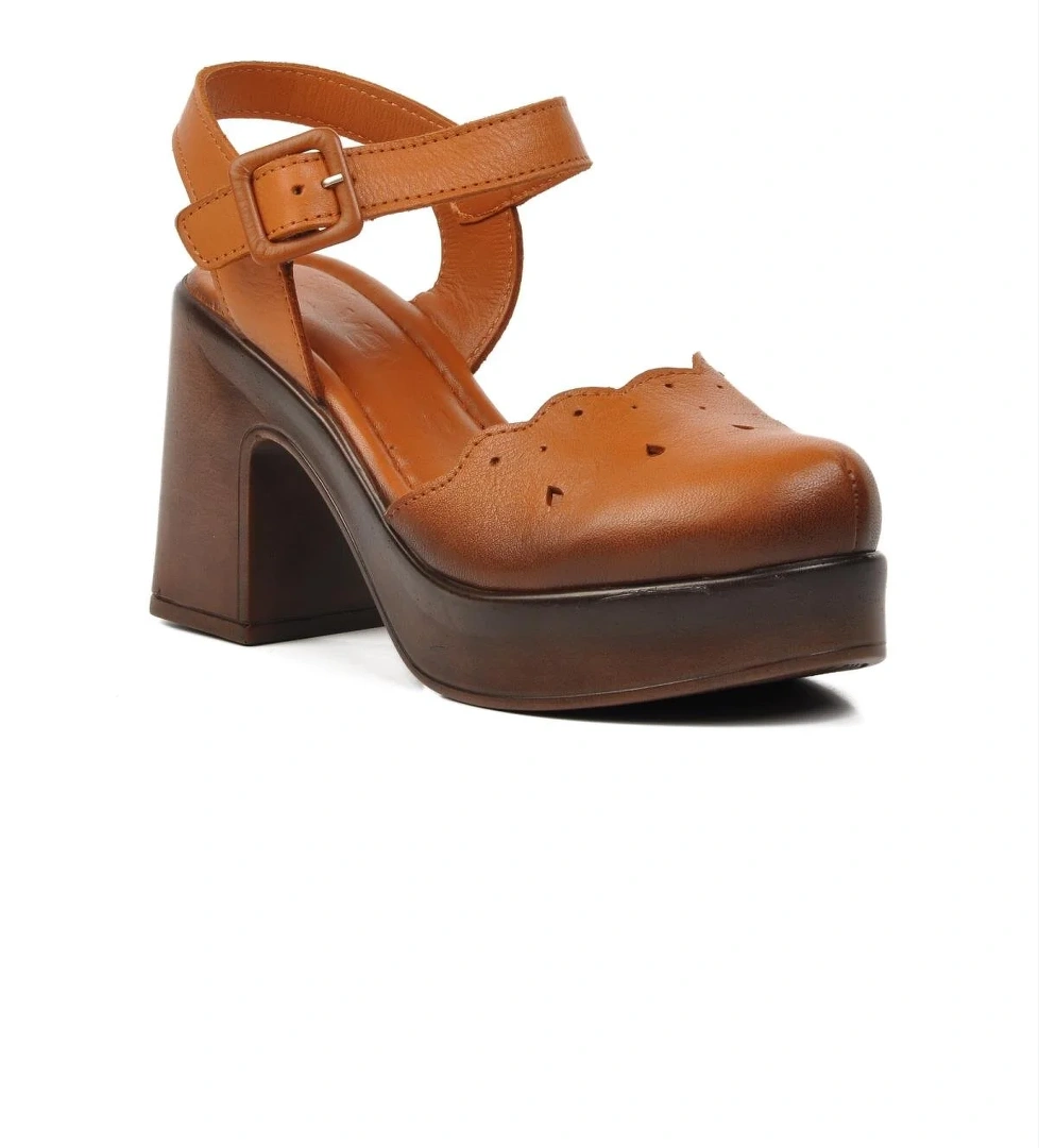 2217001Y Taba Hakiki Deri Kadın Topuklu Ayakkabı - Görsel 1