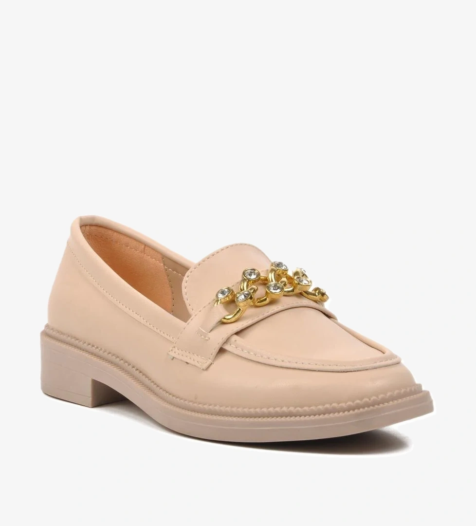 418066 Bej Taşlı Kadın Loafer Ayakkabı - Görsel 1