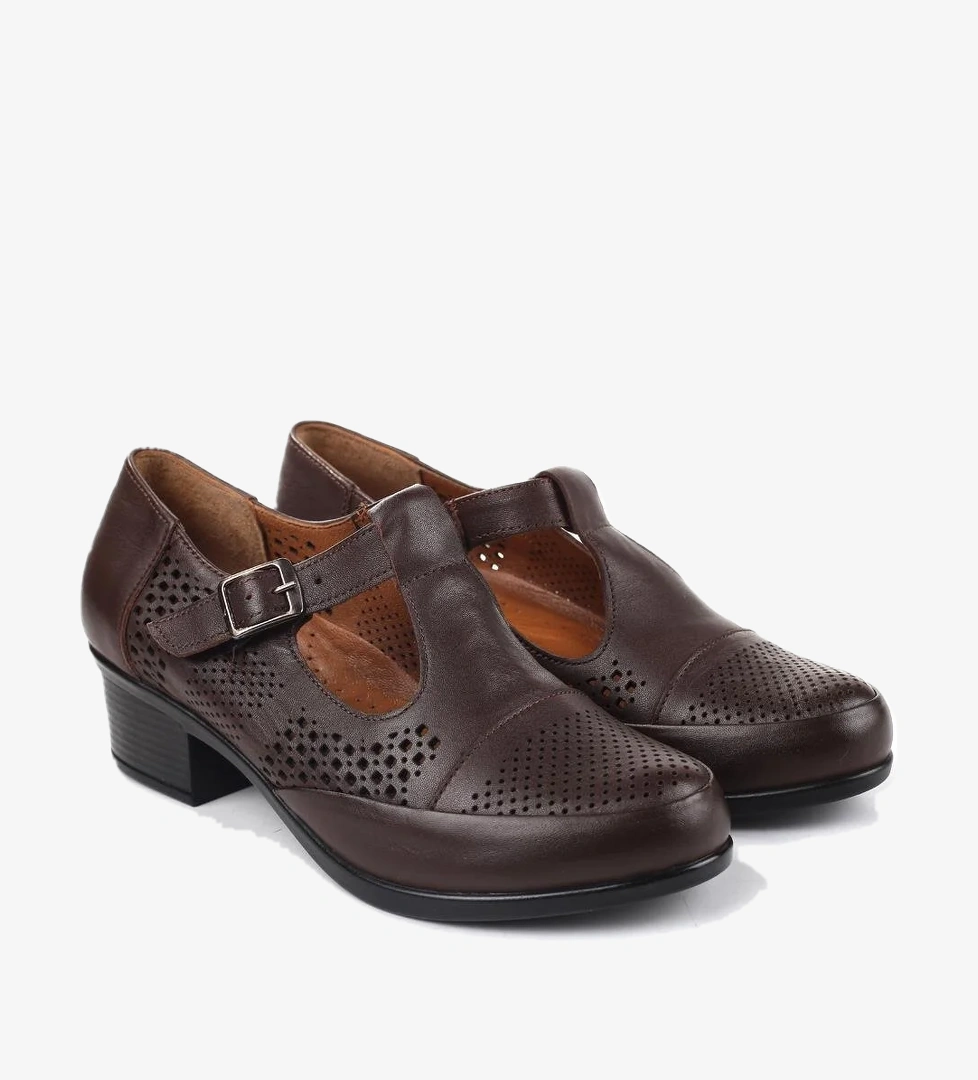 24565 Hakiki Deri Günlük 4 Cm Topuklu Kadın Ayakkabı - Görsel 1