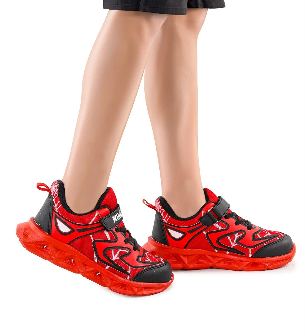 Kiko Kids Spider Cırtlı Işıklı Erkek Çocuk Spor Ayakkabı Beyaz Kırmızı model görseli