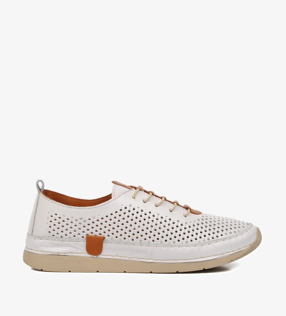 24058 Beyaz Hakiki Deri Kadın Günlük Ayakkabı