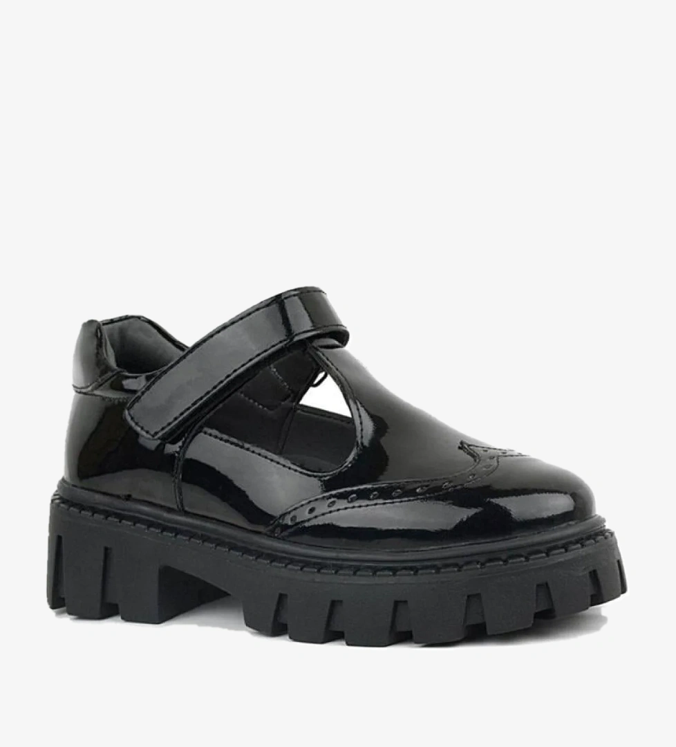 Rakerplus Siyah Rugan Cırtlı Kız Çocuk Okul Ayakkabı model görseli