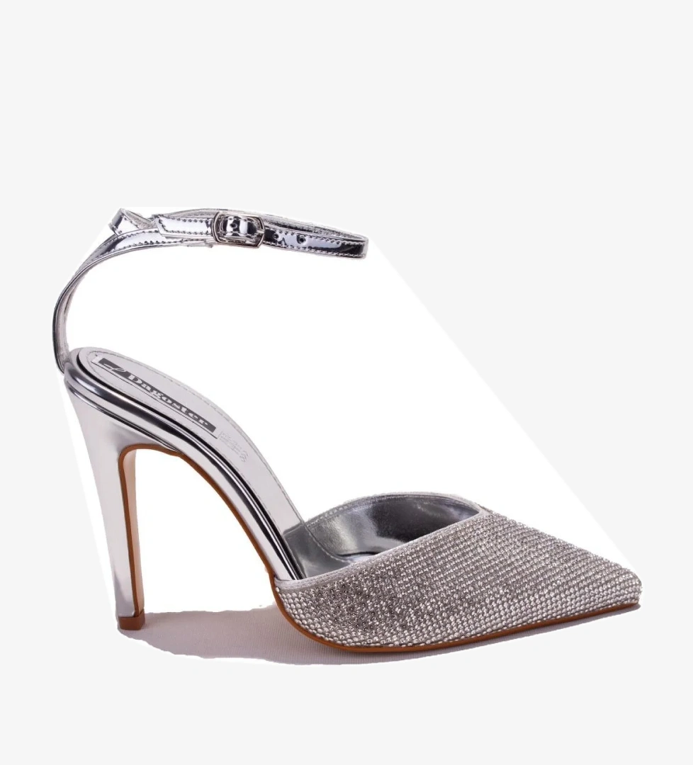 Dagoster Dza07-1240870 Siyah Gümüş Rugan Ayna Taşlı Abiye Topuklu Kadın Ayakkabı model görseli