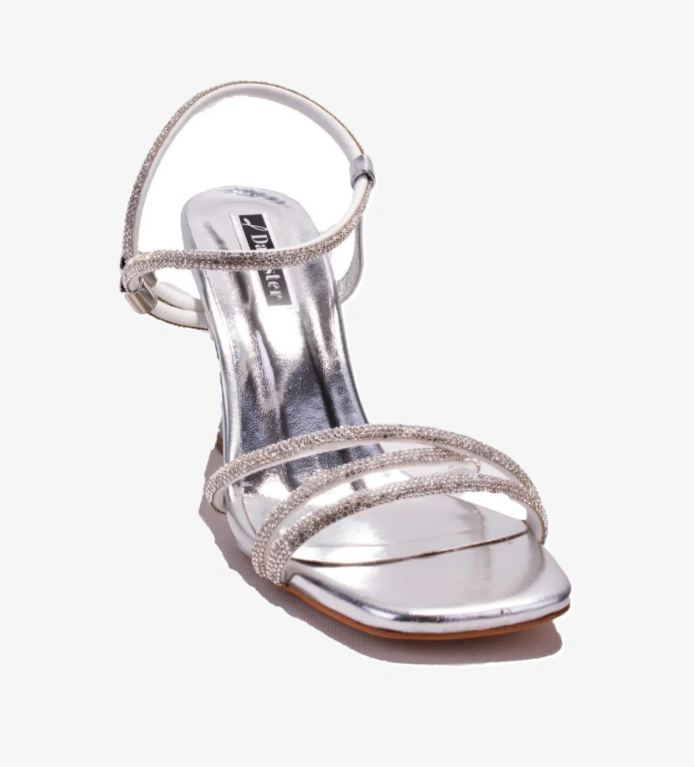 DZA07-337052 Gümüş Taşlı Abiye Topuklu Kadın Ayakkabı - Görsel 1