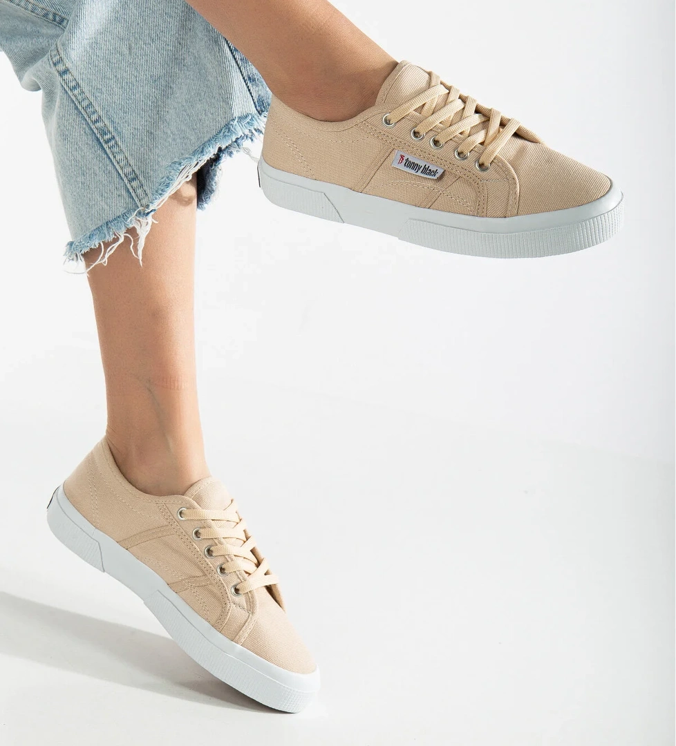 Kadın Bej Rahat Kalıp Krep Taban Bağcıklı Keten Günlük Ayakkabı