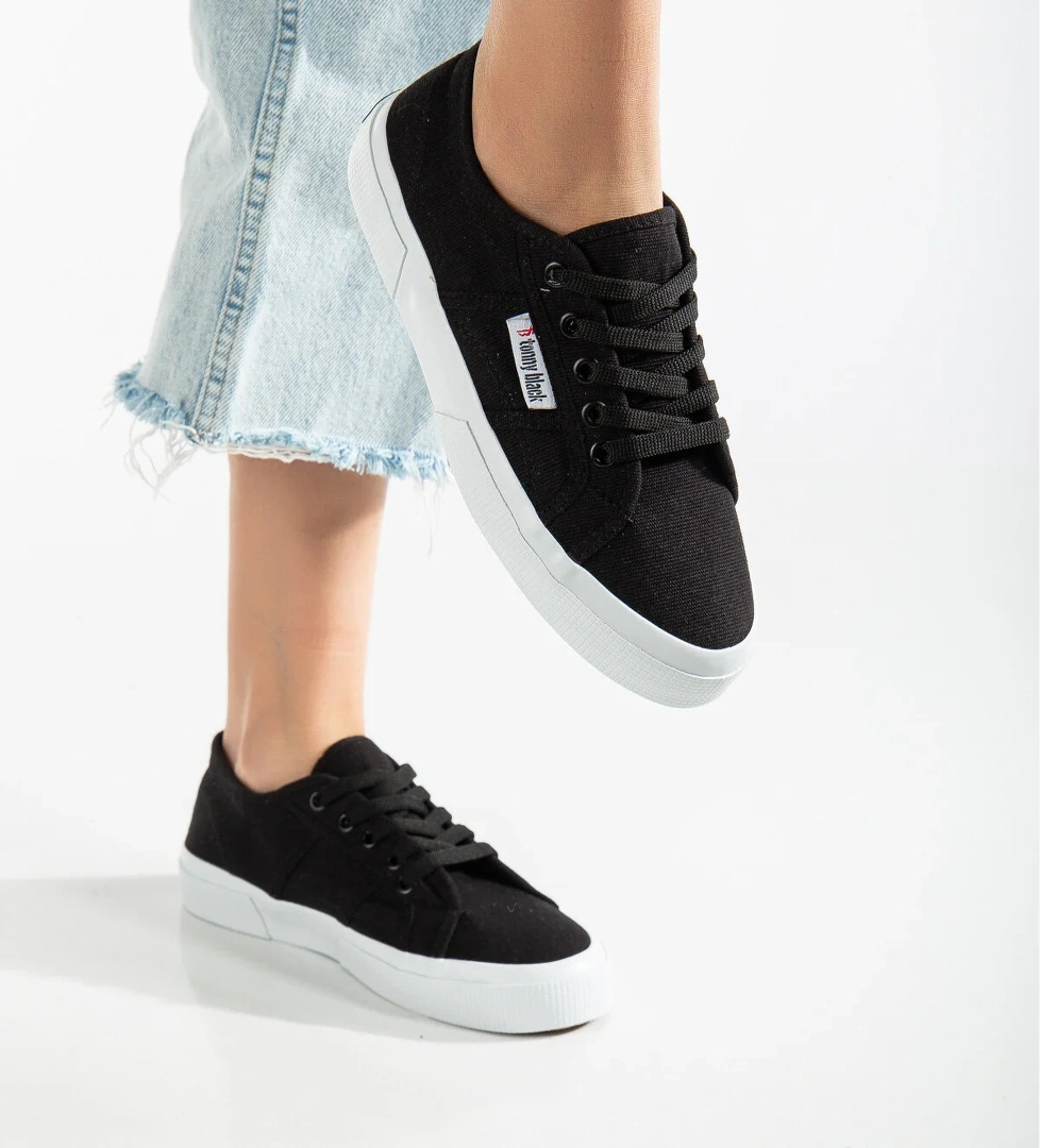 Kadın Siyah Rahat Kalıp Krep Taban Bağcıklı Keten Günlük Ayakkabı