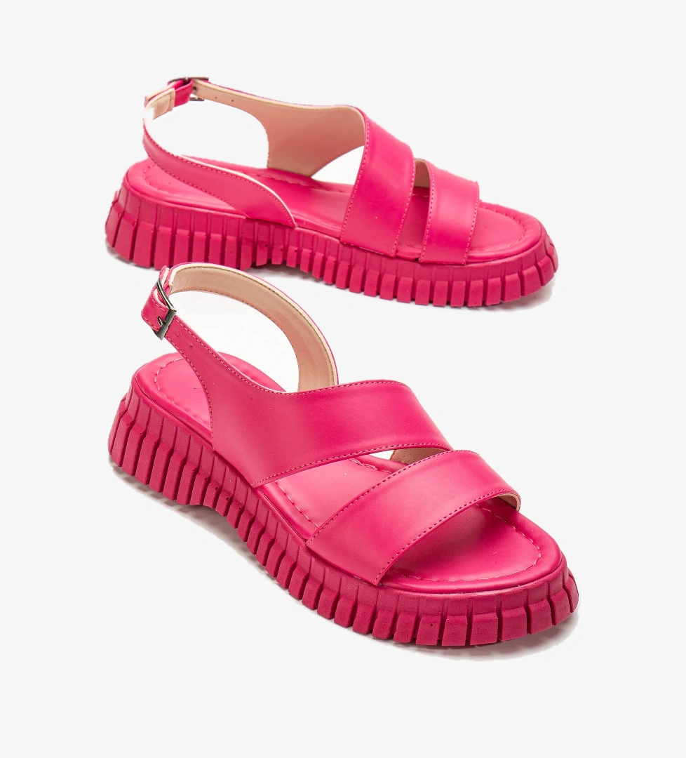 Kadın Fuşya Kalın Poli Taban Bilekten Bağlamalı Tek Bantı Sandalet - Görsel 1