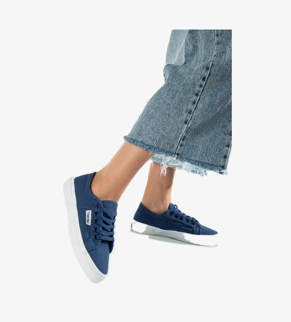 Kadın Kot Mavi Rahat Kalıp Krep Taban Bağcıklı Keten Günlük Ayakkabı