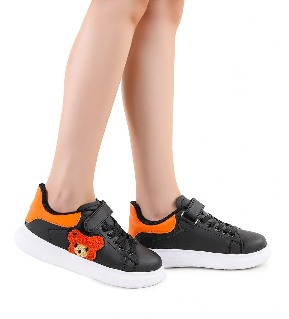 Kiko Kids Kiko Kids Artela Cırtlı Kız Çocuk Günlük Spor Ayakkabı Siyah - Turuncu Sneaker | Flo Siyah - 1. görsel