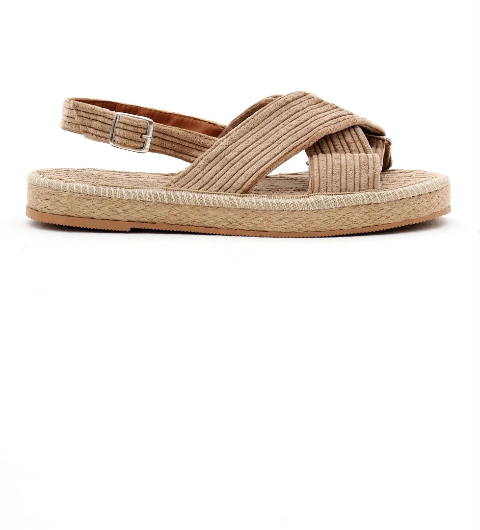 Kadın Vizon Çapraz Bantlı Bilekten Bağlamalı Hasır Triko Sandalet