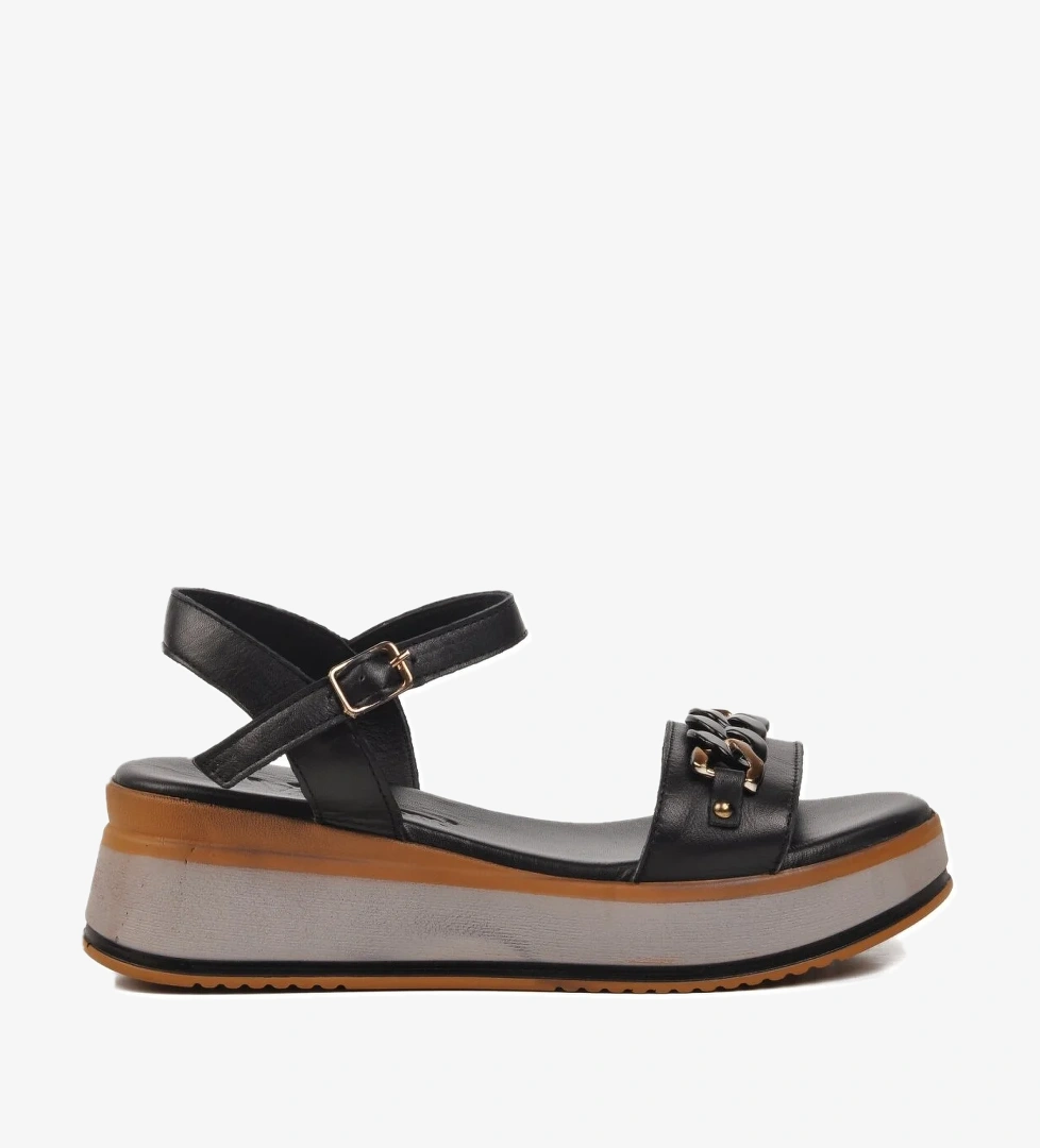 Voyager 9716 Siyah Beyaz Hakiki Deri Kadın Sandalet model görseli