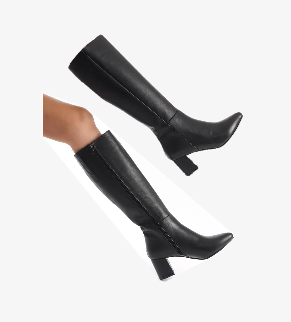 Modabuymuş Sekom Siyah Hakiki Deri Kalın Topuklu Kadın Çizme model görseli