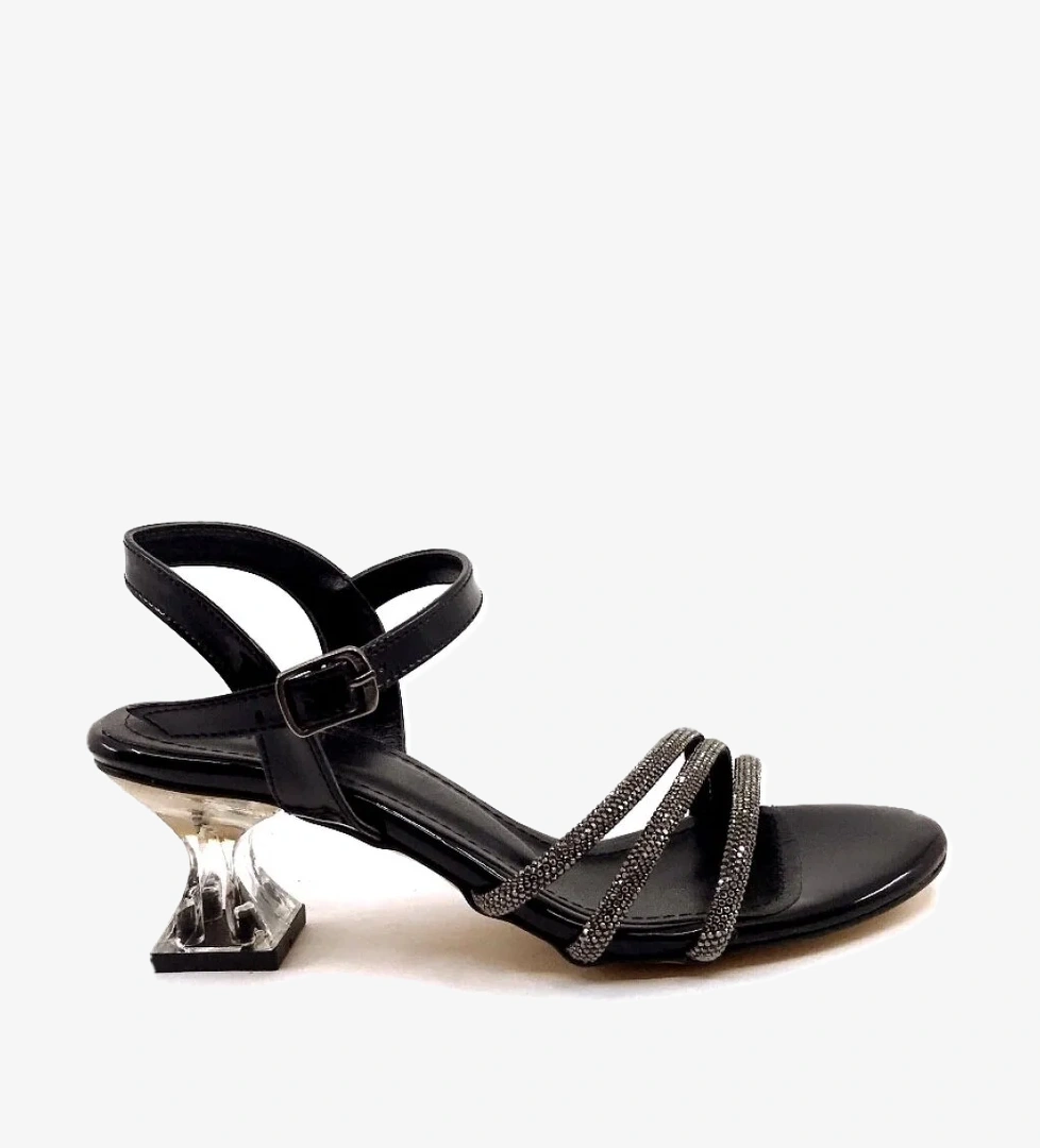 CC 6,5 Cm Siyah Taşlı Rugan Kadın Topuklu Ayakkabı - Görsel 1