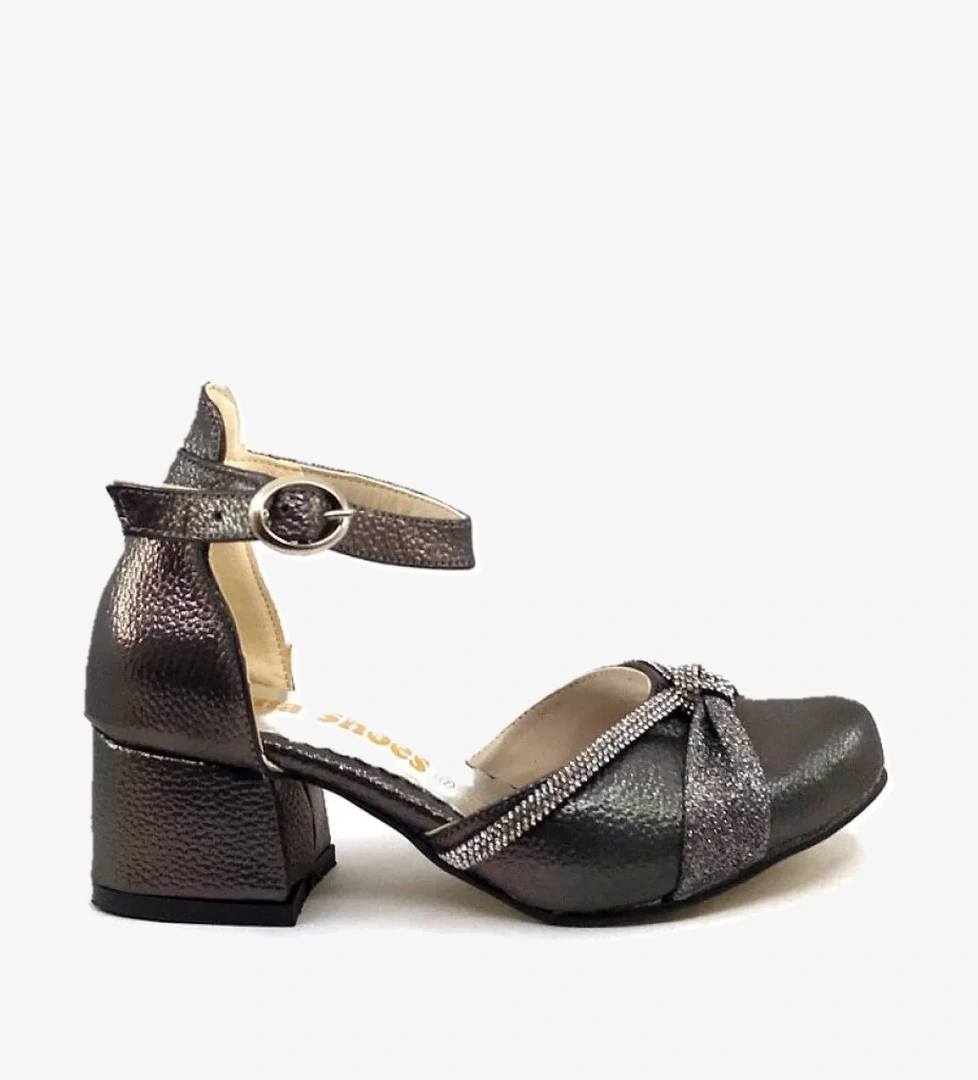 Platin Kız Çocuk Karnıyarık Taşlı Topuklu Abiye Ayakkabı - Görsel 1