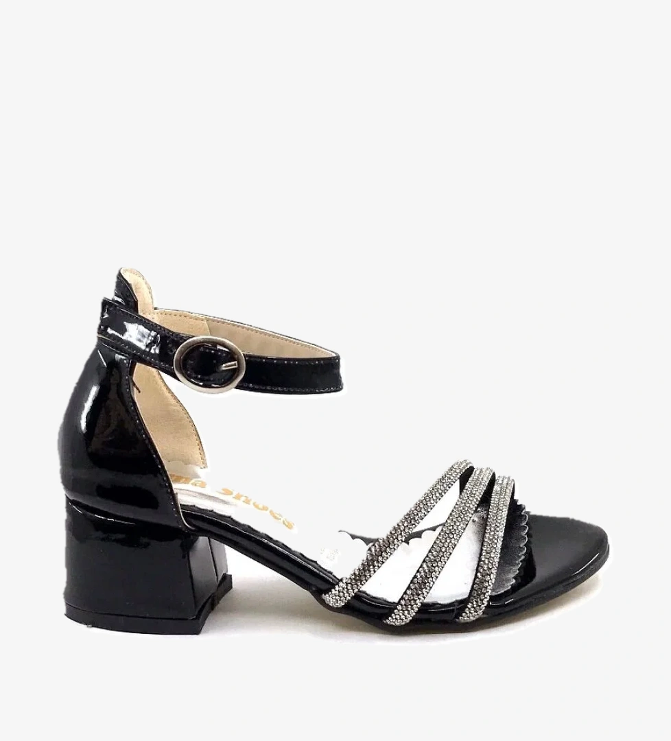 Sema Taşlı Siyah Günlük Abiye Tek Bant Kız Çocuk Topuklu Ayakkabı model görseli