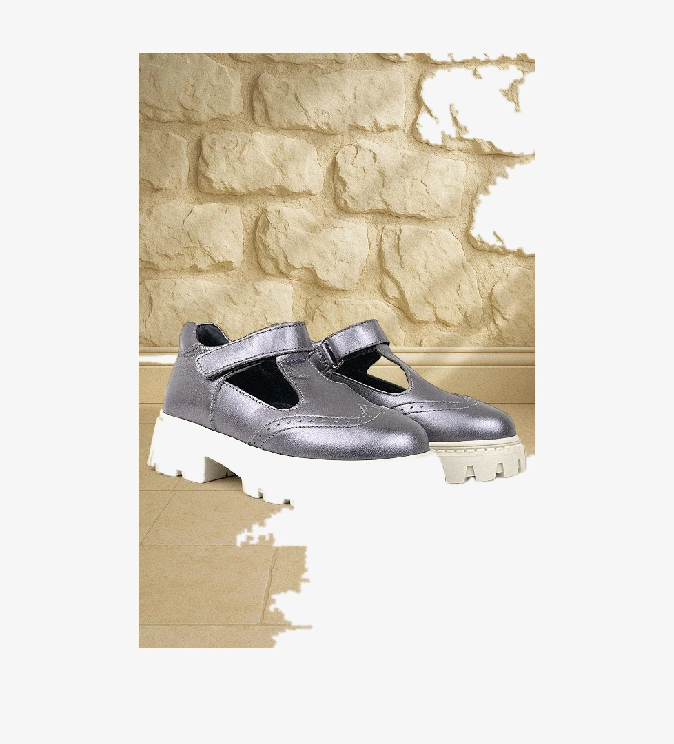 Rakerplus Hakiki Deri Platin Krem Tabanlı Cırtlı Kız Çocuk Okul Ayakkabı model görseli