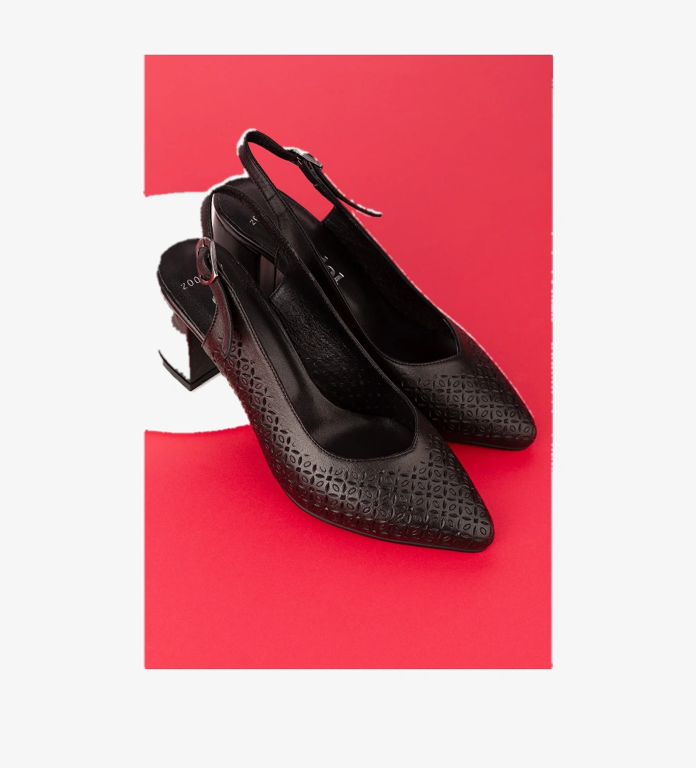 Gondol Hakiki Deri Lazer Kesim Şık Topuklu Ayakkabı şhn.2007