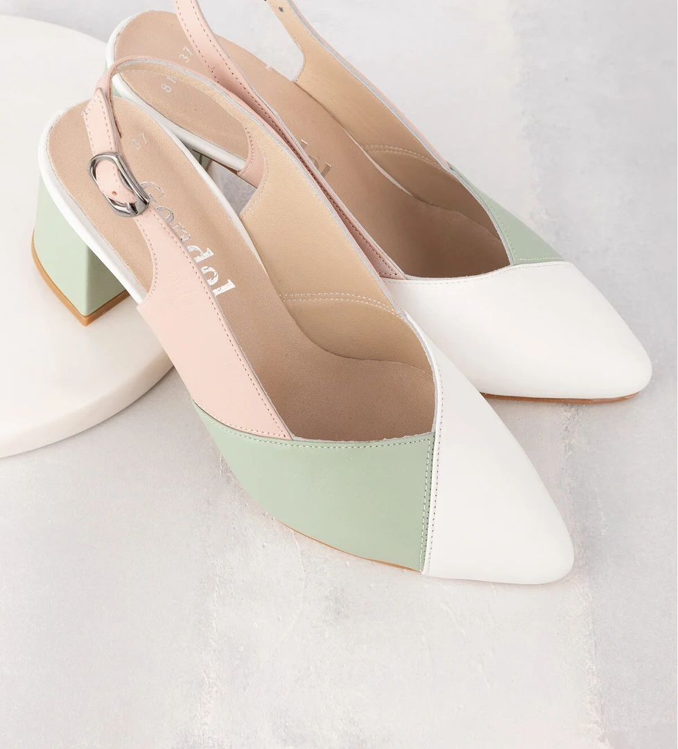 Gondol Hakiki Deri Renkli Kombin Şık Topuklu Ayakkabı şhn.815 - Görsel 1