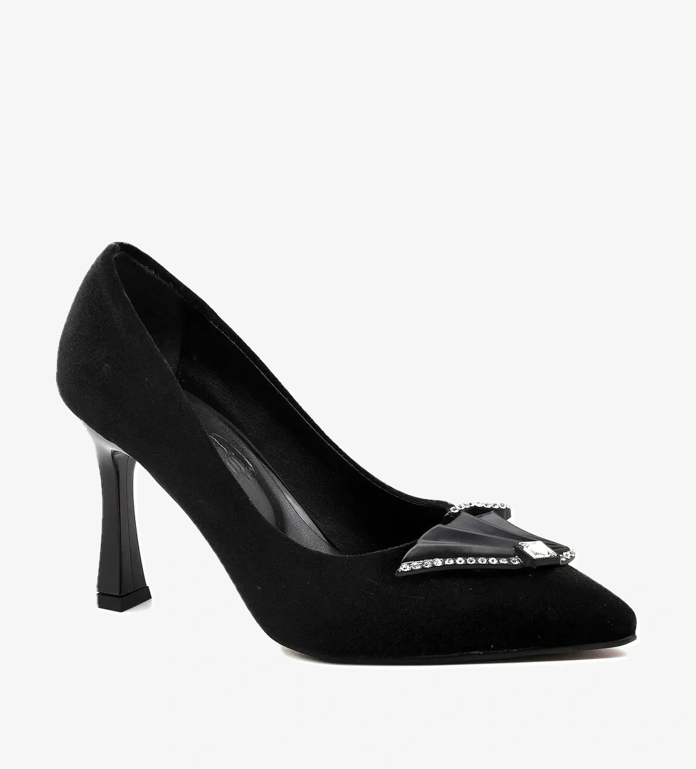 New Angel 872 Kadın Kadife Taşlı Stiletto - Görsel 1