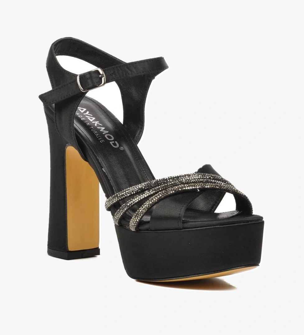 655323 Siyah Kadın Platform Topuklu Ayakkabı