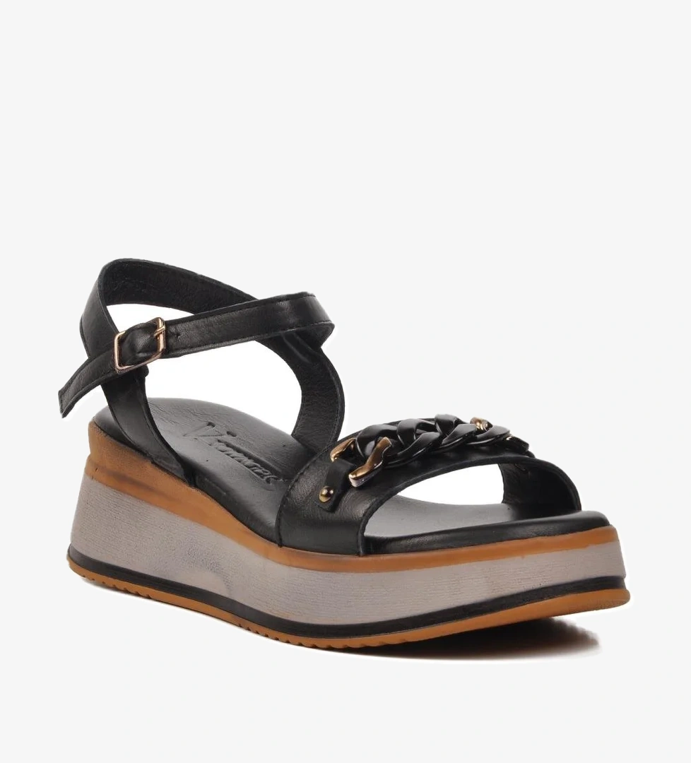 9716 Siyah Hakiki Deri Kadın Sandalet