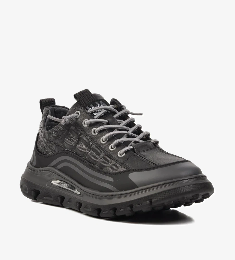 24Y590 Siyah Hakiki Deri Erkek Sneaker