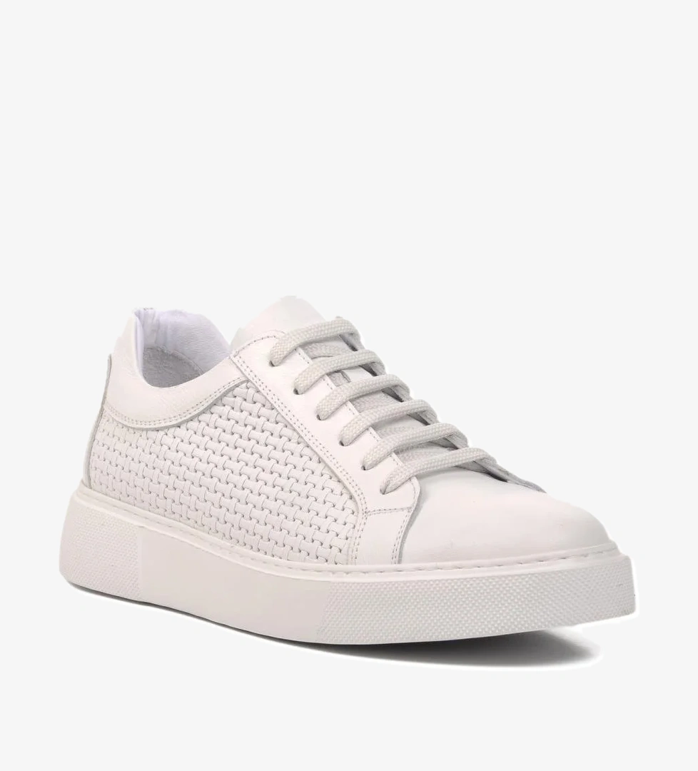 23651-2 Beyaz Hakiki Deri Erkek Günlük Ayakkabı