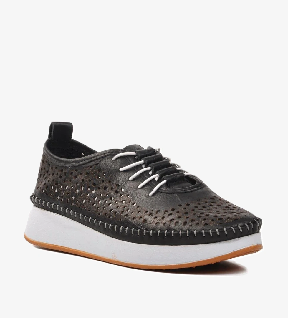 24077-L Siyah Hakiki Deri Kadın Günlük Ayakkabı