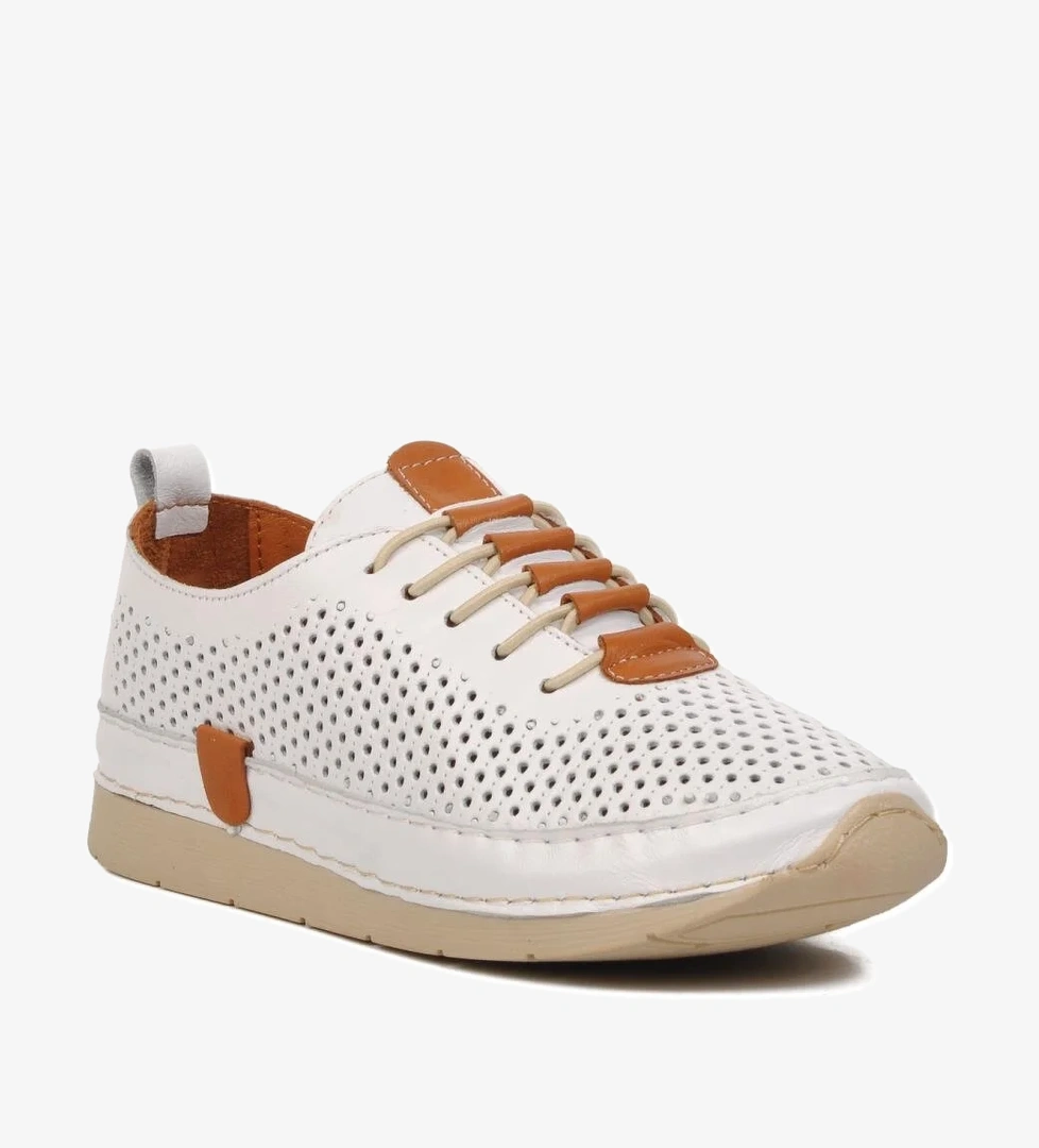 24058 Beyaz Hakiki Deri Kadın Günlük Ayakkabı