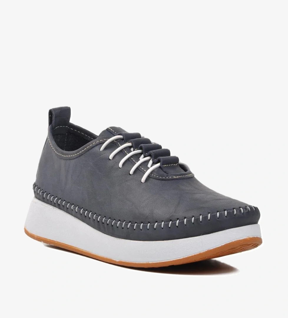 24077 Lacivert Hakiki Deri Kadın Günlük Ayakkabı