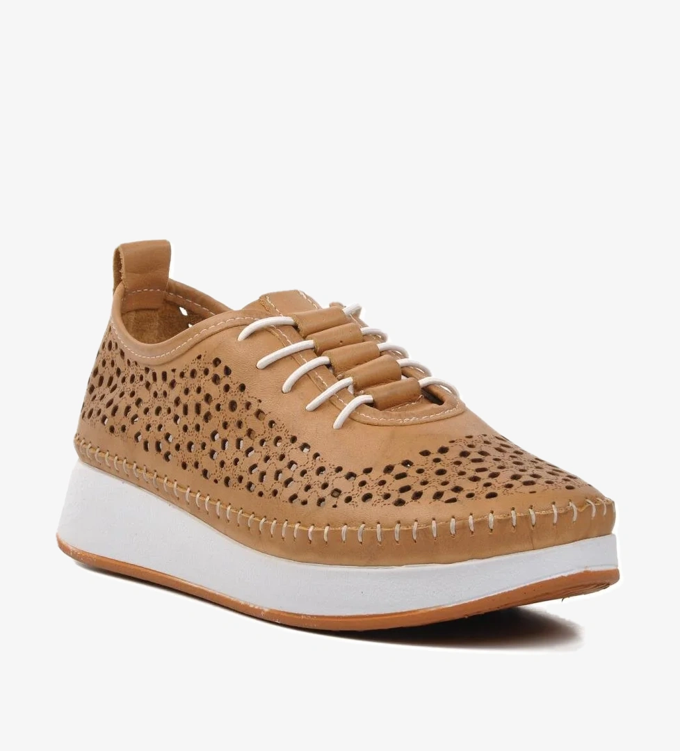 24077-L Bej Hakiki Deri Kadın Günlük Ayakkabı - Görsel 1