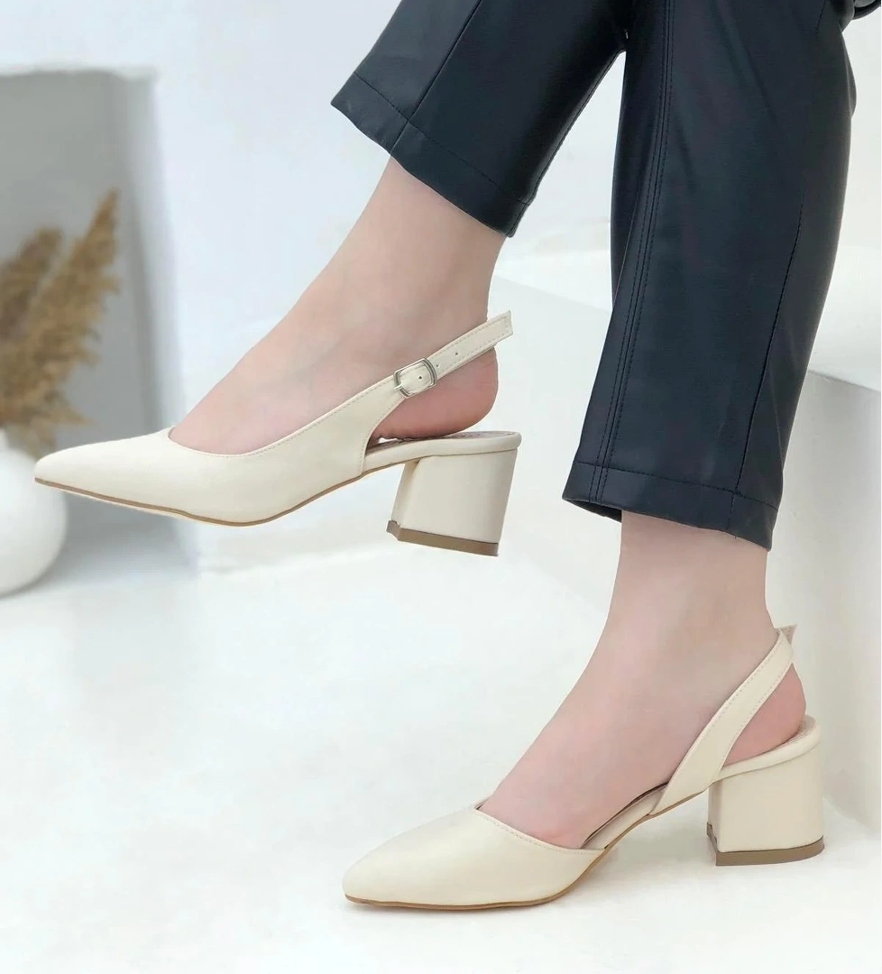 24-590 Krem-Cilt Ayışığı 6Cm Topuklu Kadın Ayakkabı - Görsel 1