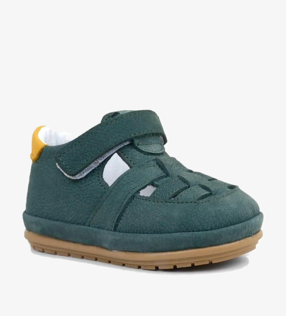 Muppet Hakiki Deri Yeşil Sarı Cırtlı Anatomik Bebek Sandalet Ayakkabı - Görsel 1