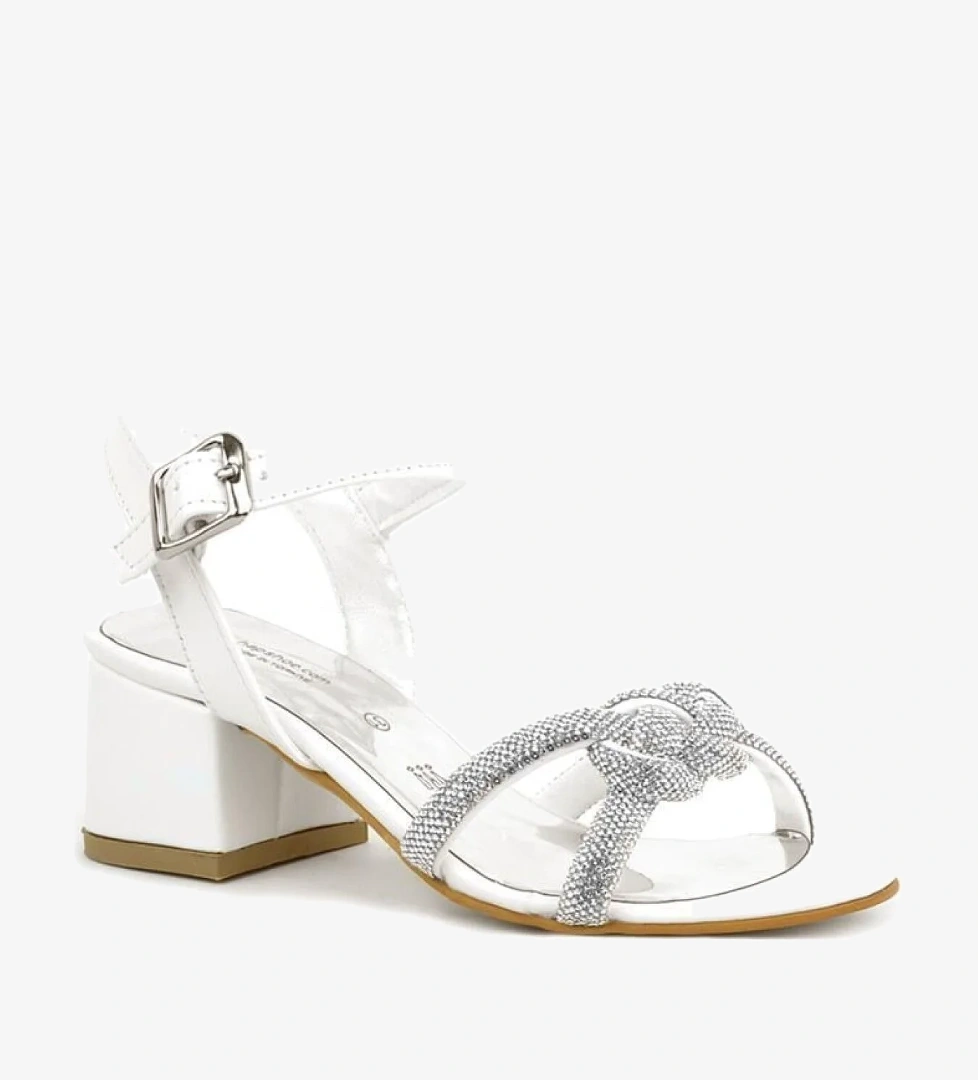 Hapshoe Kids Sedef Örgü Taşlı Kız Çocuk Abiye Kalın Topuklu Ayakkabı model görseli