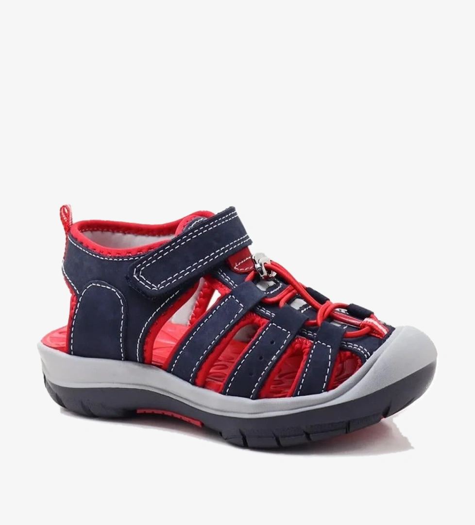 Hakiki Deri Lacivert Kırmızı Çocuk Sandalet - Görsel 1