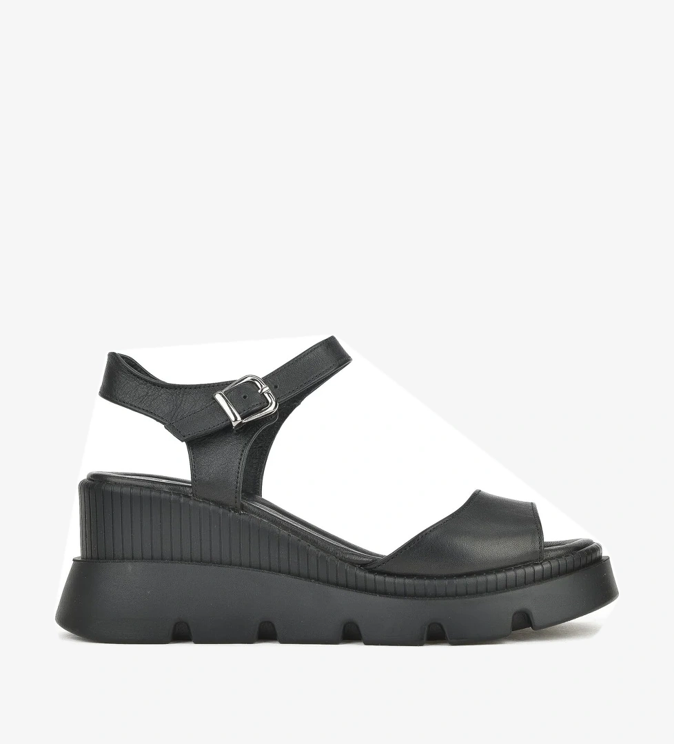 Kadın Hakiki Deri Dolgu Topuk Sandalet 1411020Z2003 Siyah