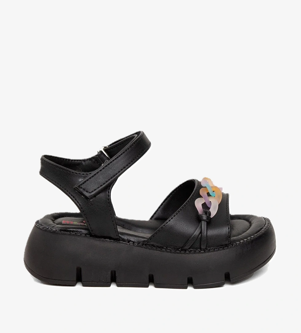 J P 260 Patik Kız Çocuk Düz Sandalet Siyah - Görsel 1