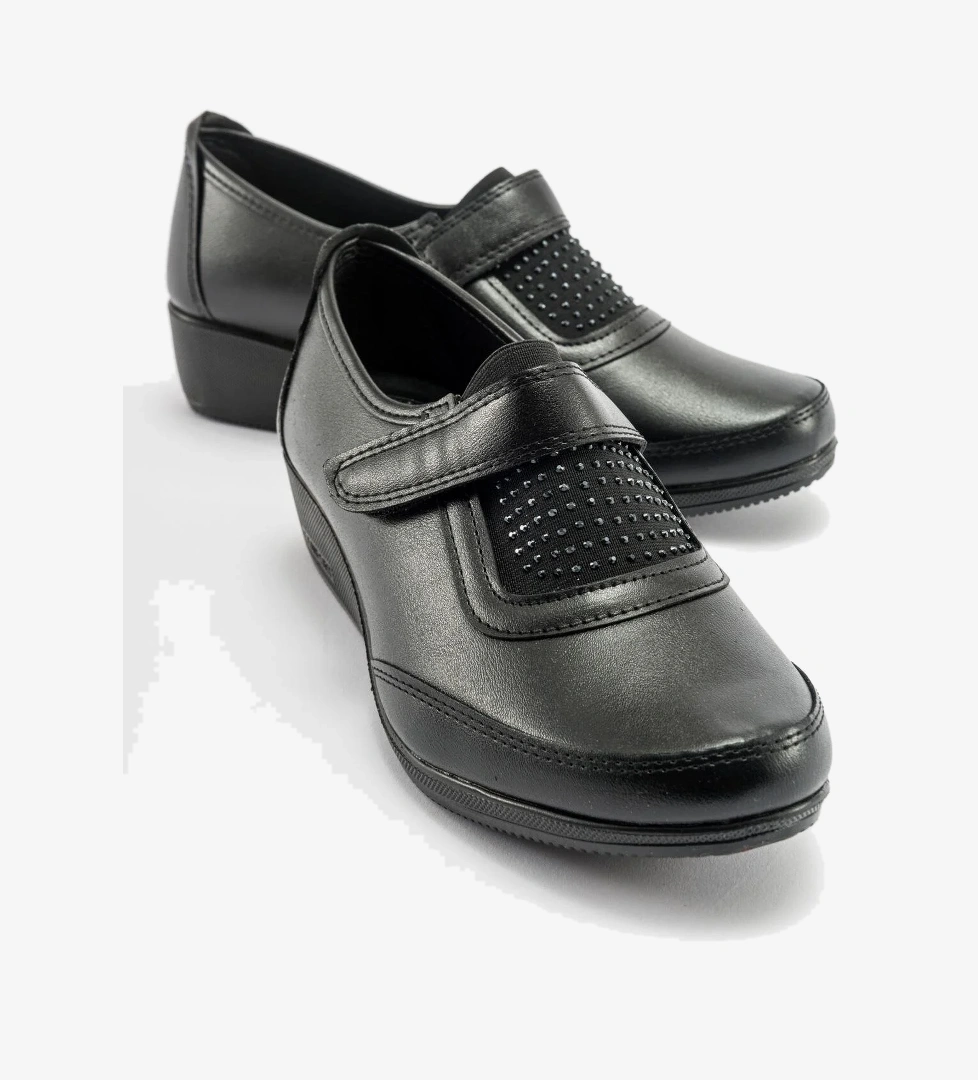 Cırtlı Taşlı Kadın Babet SİYAH CİLT - Görsel 1