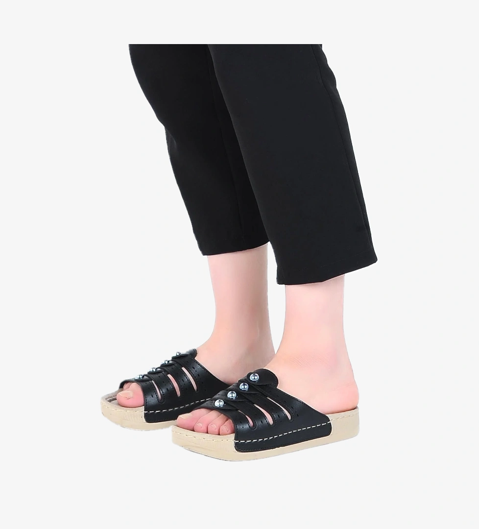 461-3 Hera Petli Günlük Kadın Düz Terlik - Görsel 1