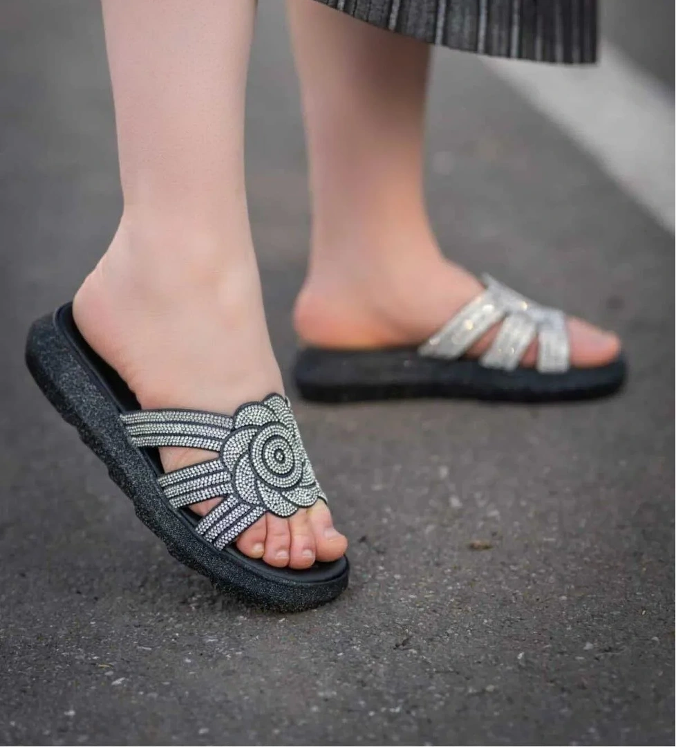 3066-5 Ayışığı Taşlı Kadın Günlük Düz Terlik