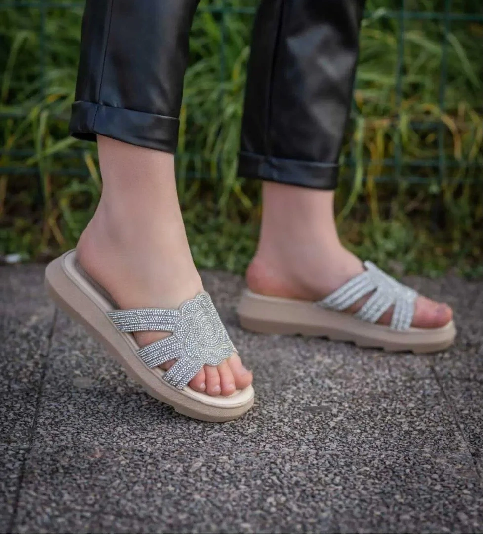 3066-5 Ayışığı Taşlı Kadın Günlük Düz Terlik - Görsel 1