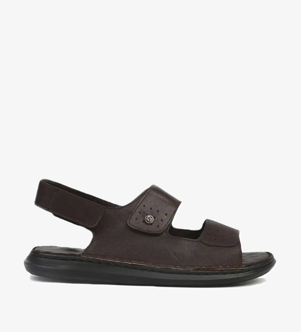 5112Günlük Erkek Hakiki Deri Sandalet Hac Umre Kahverengi - Görsel 1