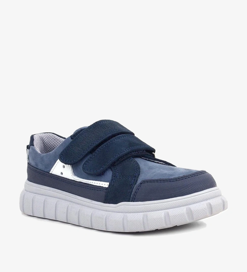 Hakiki Deri Lacivert Beyaz Cırtlı Çocuk Günlük Spor Okul Ayakkabı - Görsel 1