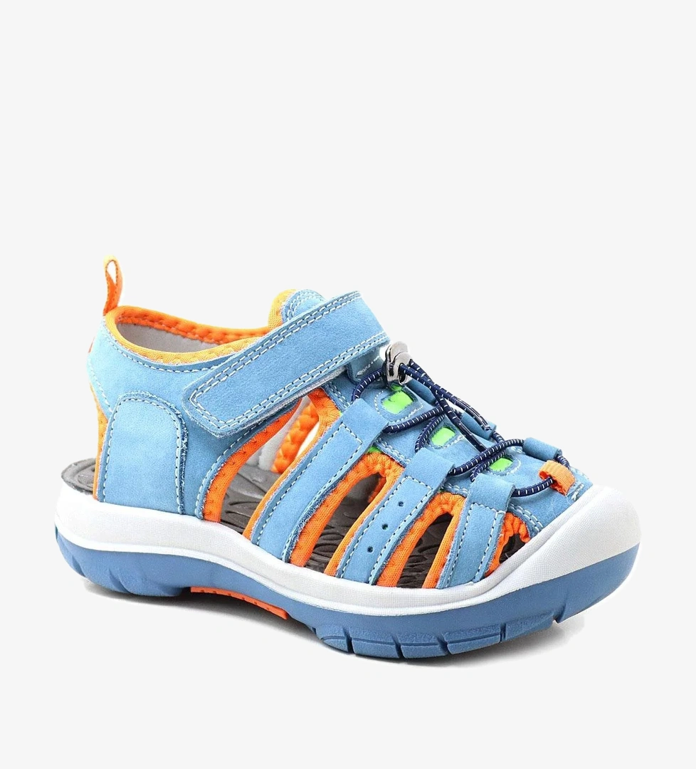 Hakiki Deri Mavi Turuncu Çocuk Sandalet - Görsel 1