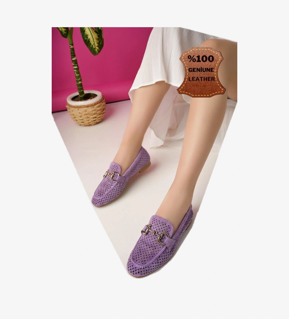 PHUKET Garantili Metal Tokalı Lazerli Nefes Alabilen Deri Kadın Loafer Günlük Ayakkabı