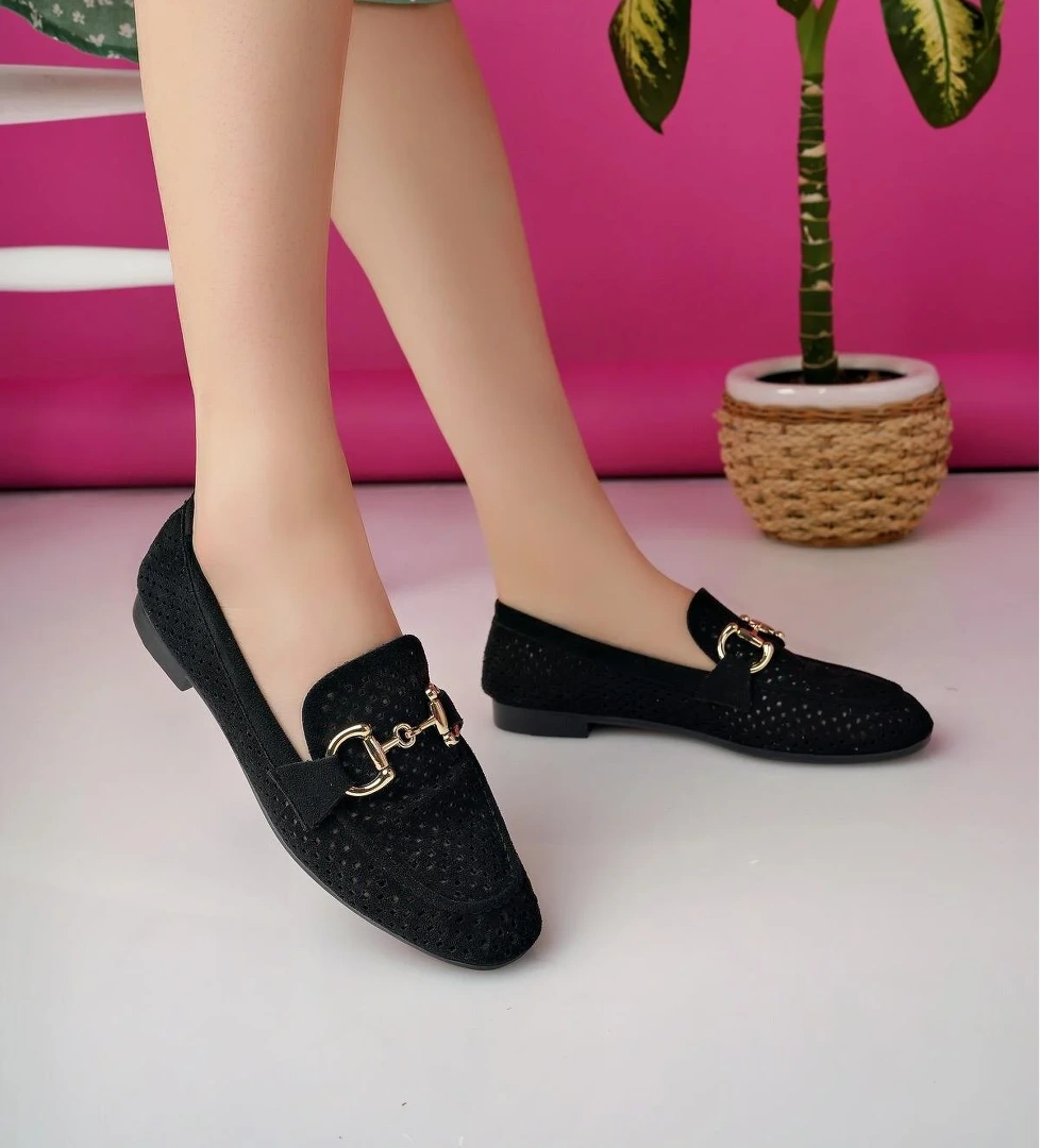 PHUKET Garantili Metal Tokalı Lazerli Nefes Alabilen Deri Kadın Loafer Günlük Ayakkabı