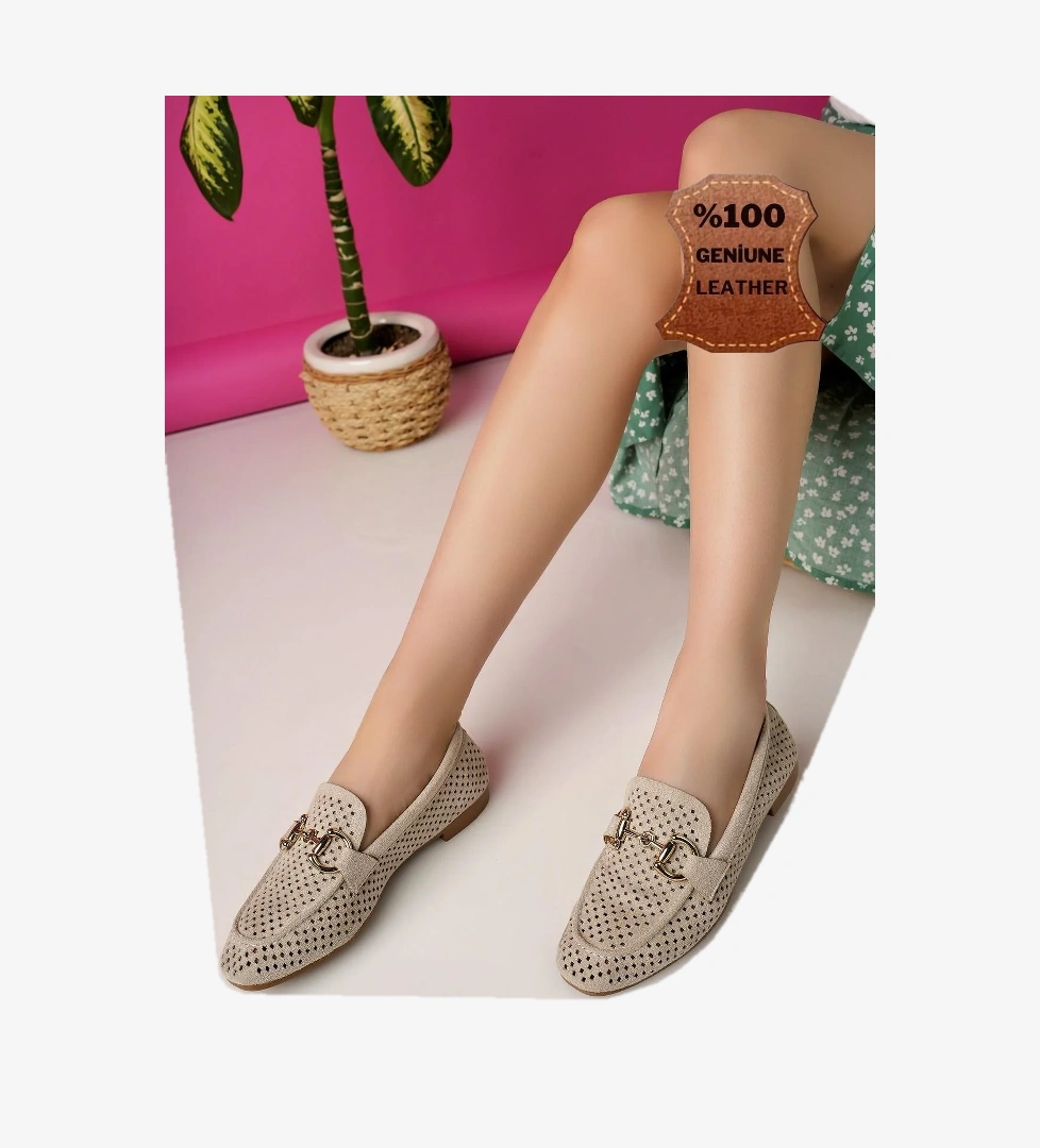 PHUKET Garantili Metal Tokalı Lazerli Nefes Alabilen Deri Kadın Loafer Günlük Ayakkabı